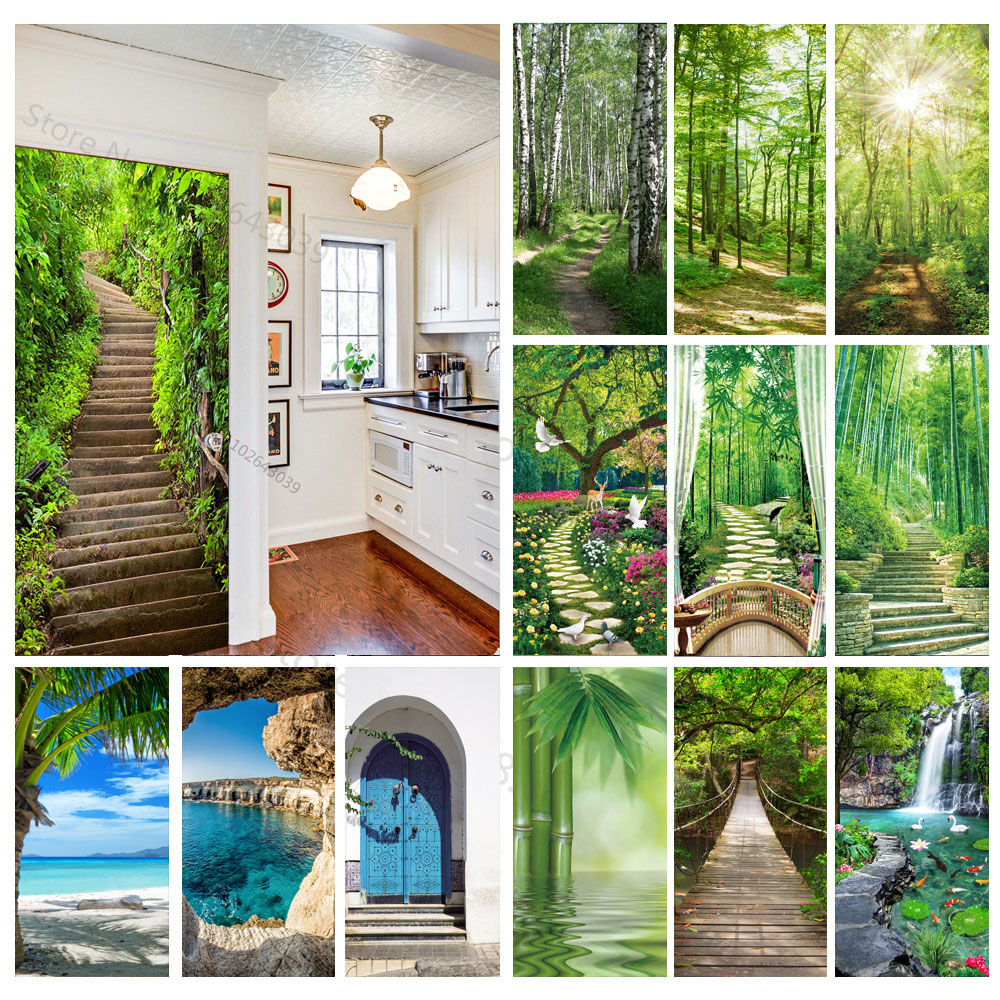 Smart Home Decor - Pegatinas de puerta 3D de bosque