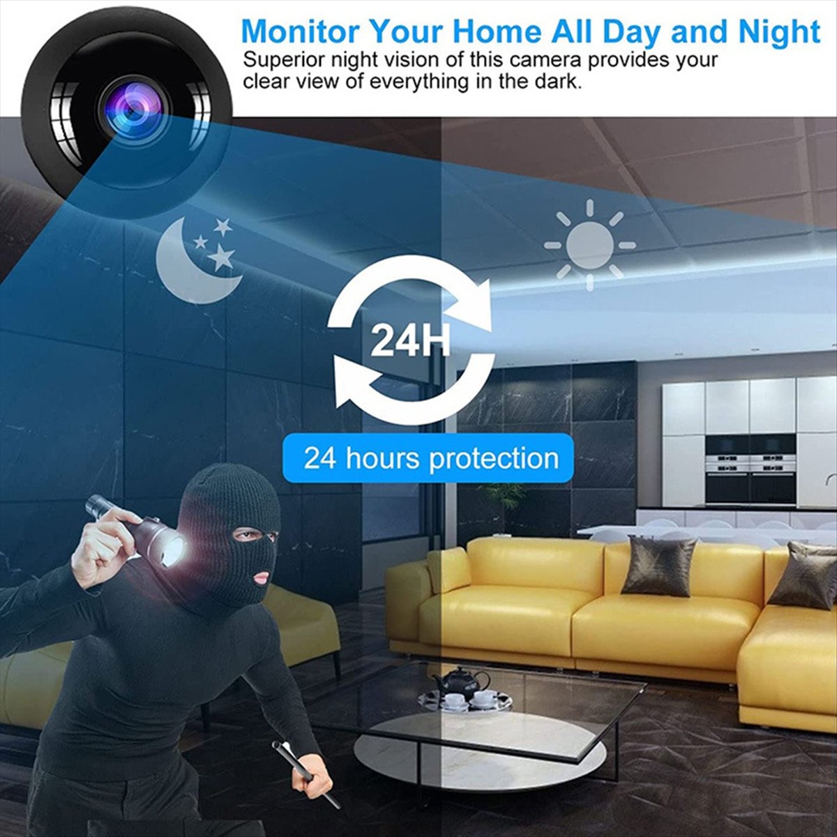 Smart Home Kamera - Estable-ojo de pez HD visión nocturna